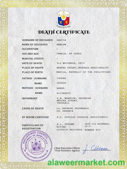 Philippines vital record death certificate PSD template